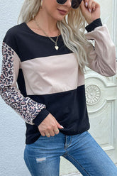 Sweat-shirt à manches longues à blocs de couleurs léopard